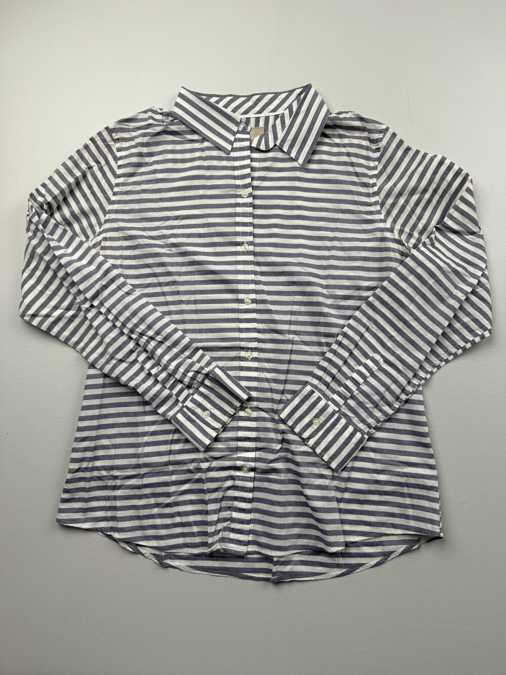 Banana Republic Button Up Shirt Womens L Blue White Striped Soft-Wash Cotton